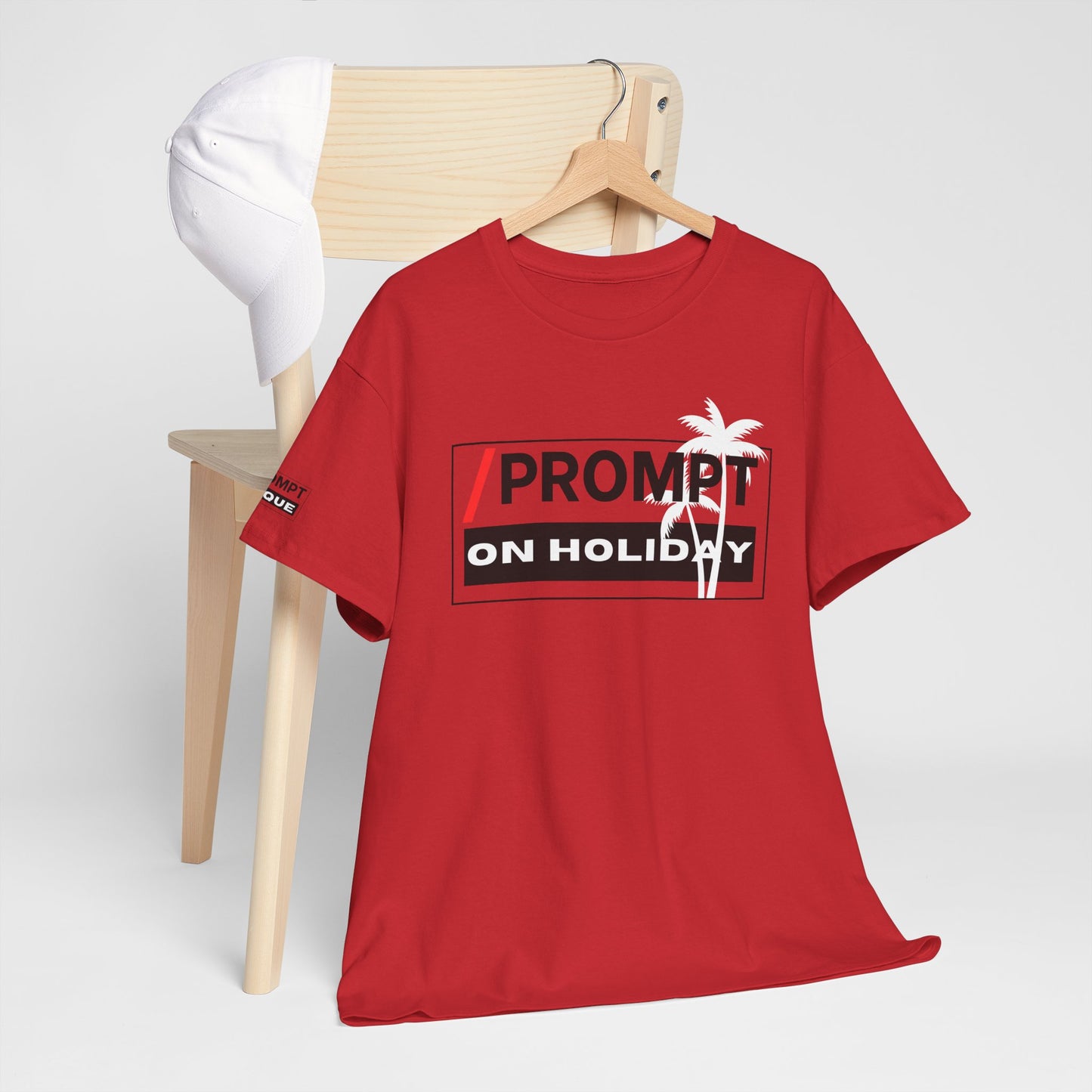 The PROMPT collection - ON HOLIDAY T-shirt, Unique Prompt Unisex Heavy Cotton Tee, Graphic T-Shirt, Relaxed Fit Top, Casual Wear, Gift for Creatives, Everyday Style