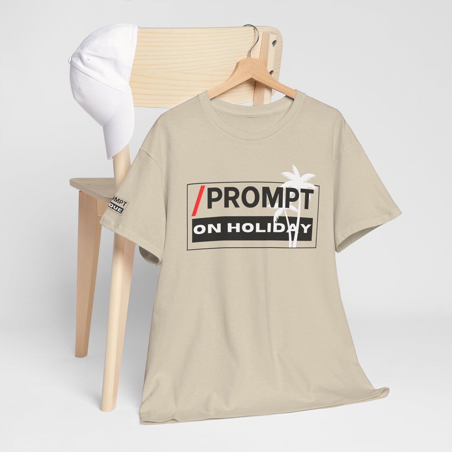 The PROMPT collection - ON HOLIDAY T-shirt, Unique Prompt Unisex Heavy Cotton Tee, Graphic T-Shirt, Relaxed Fit Top, Casual Wear, Gift for Creatives, Everyday Style