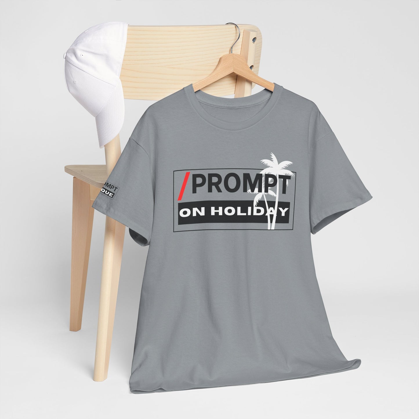 The PROMPT collection - ON HOLIDAY T-shirt, Unique Prompt Unisex Heavy Cotton Tee, Graphic T-Shirt, Relaxed Fit Top, Casual Wear, Gift for Creatives, Everyday Style