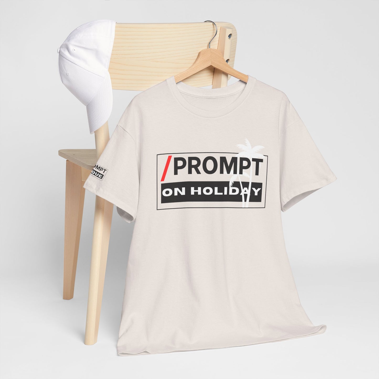 The PROMPT collection - ON HOLIDAY T-shirt, Unique Prompt Unisex Heavy Cotton Tee, Graphic T-Shirt, Relaxed Fit Top, Casual Wear, Gift for Creatives, Everyday Style