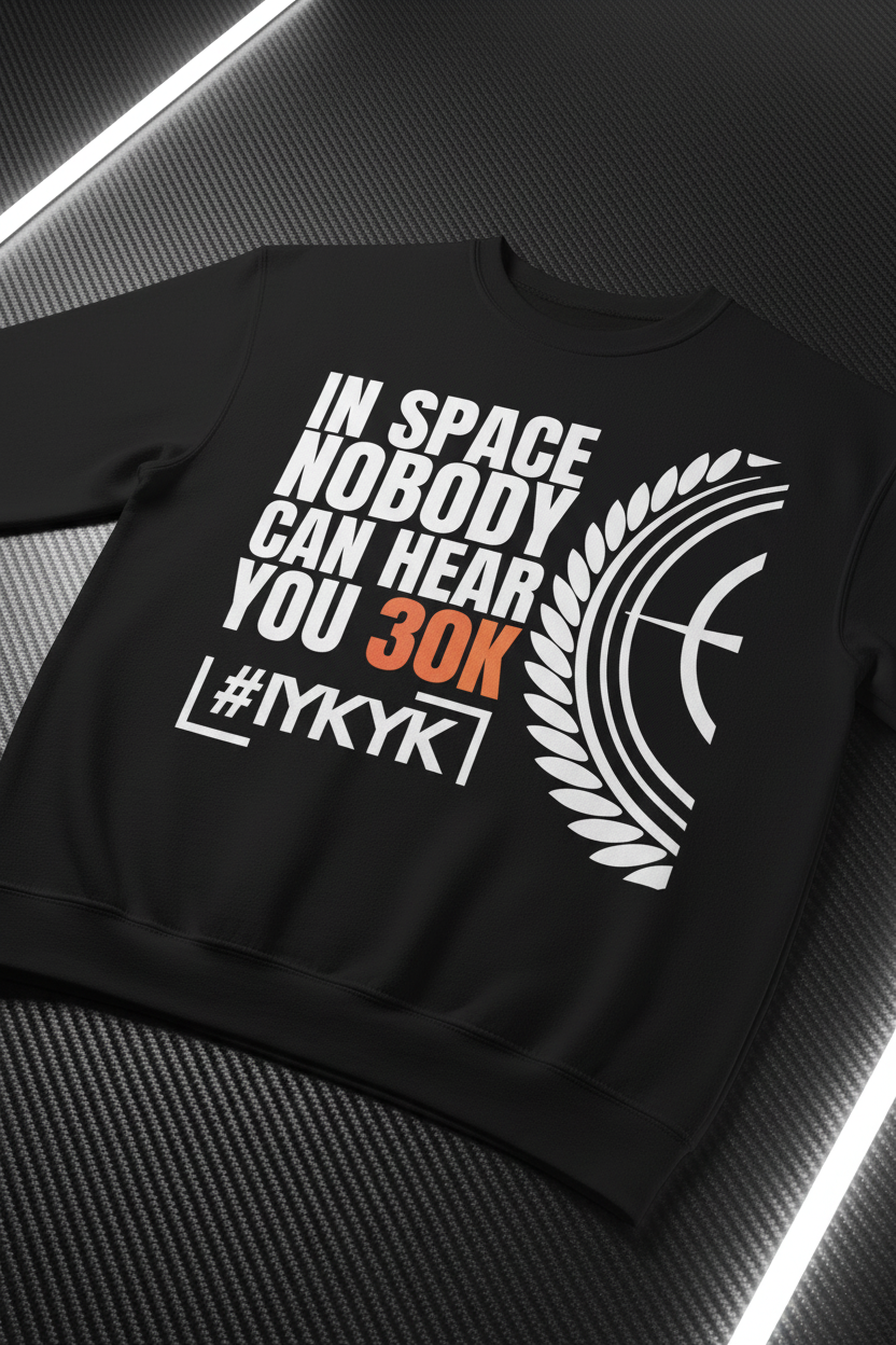 30K Black Sweater - Tighter Close-up with White Neon