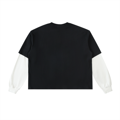 CYBERIA - BASICS - Layered Contrast Sleeve Cotton T-Shirt