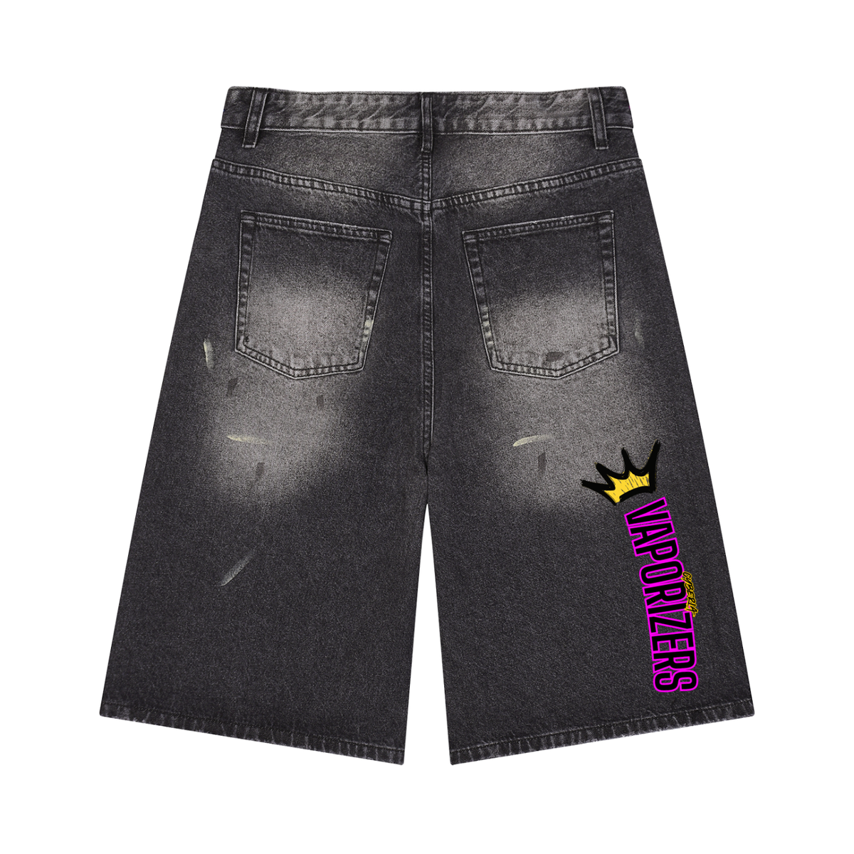 CYBERIA - VAPORIZERS - Men’s Vintage Wash Wide Leg Denim Shorts