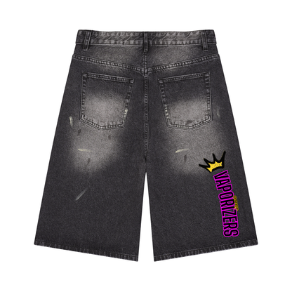 CYBERIA - VAPORIZERS - Men’s Vintage Wash Wide Leg Denim Shorts