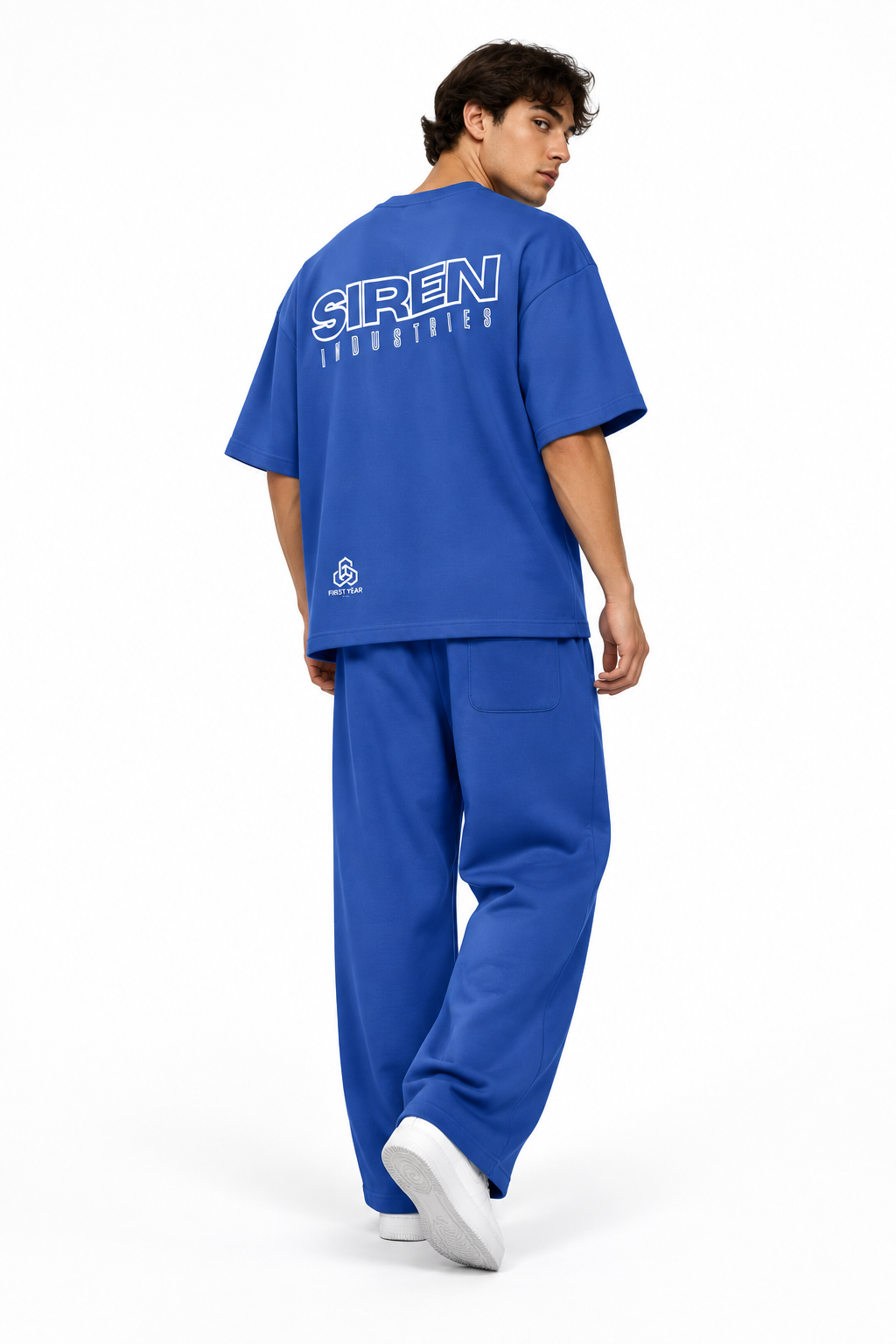 Back three-quarter mockup with sweatpants