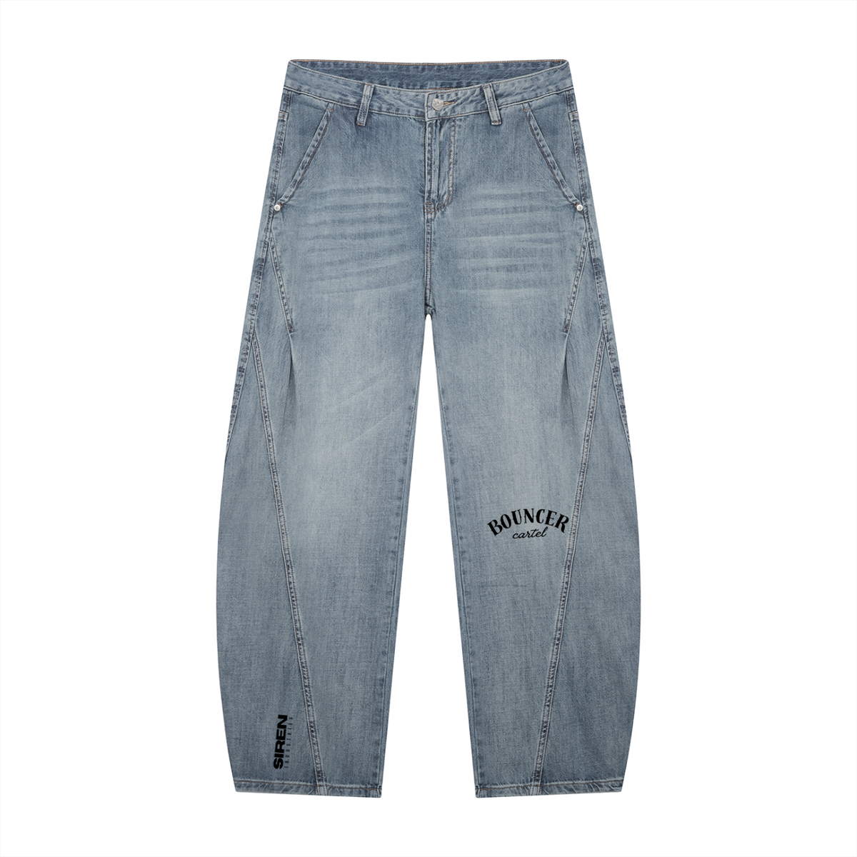 CYBERIA - BOUNCER CARTEL - Men's Vintage Wash Barrel Leg Jeans