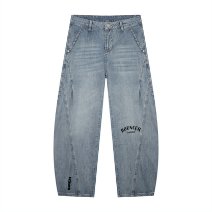 CYBERIA - BOUNCER CARTEL - Men's Vintage Wash Barrel Leg Jeans