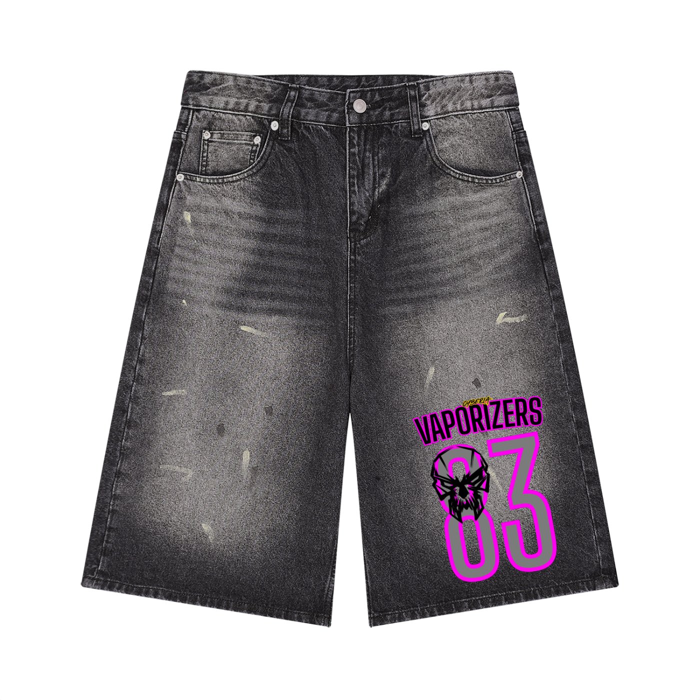 CYBERIA - VAPORIZERS - Men’s Vintage Wash Wide Leg Denim Shorts