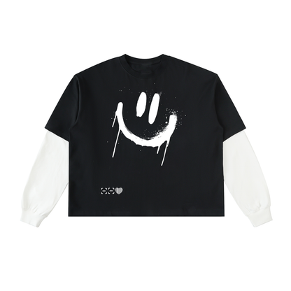 CYBERIA - BASICS - Layered Contrast Sleeve Cotton T-Shirt