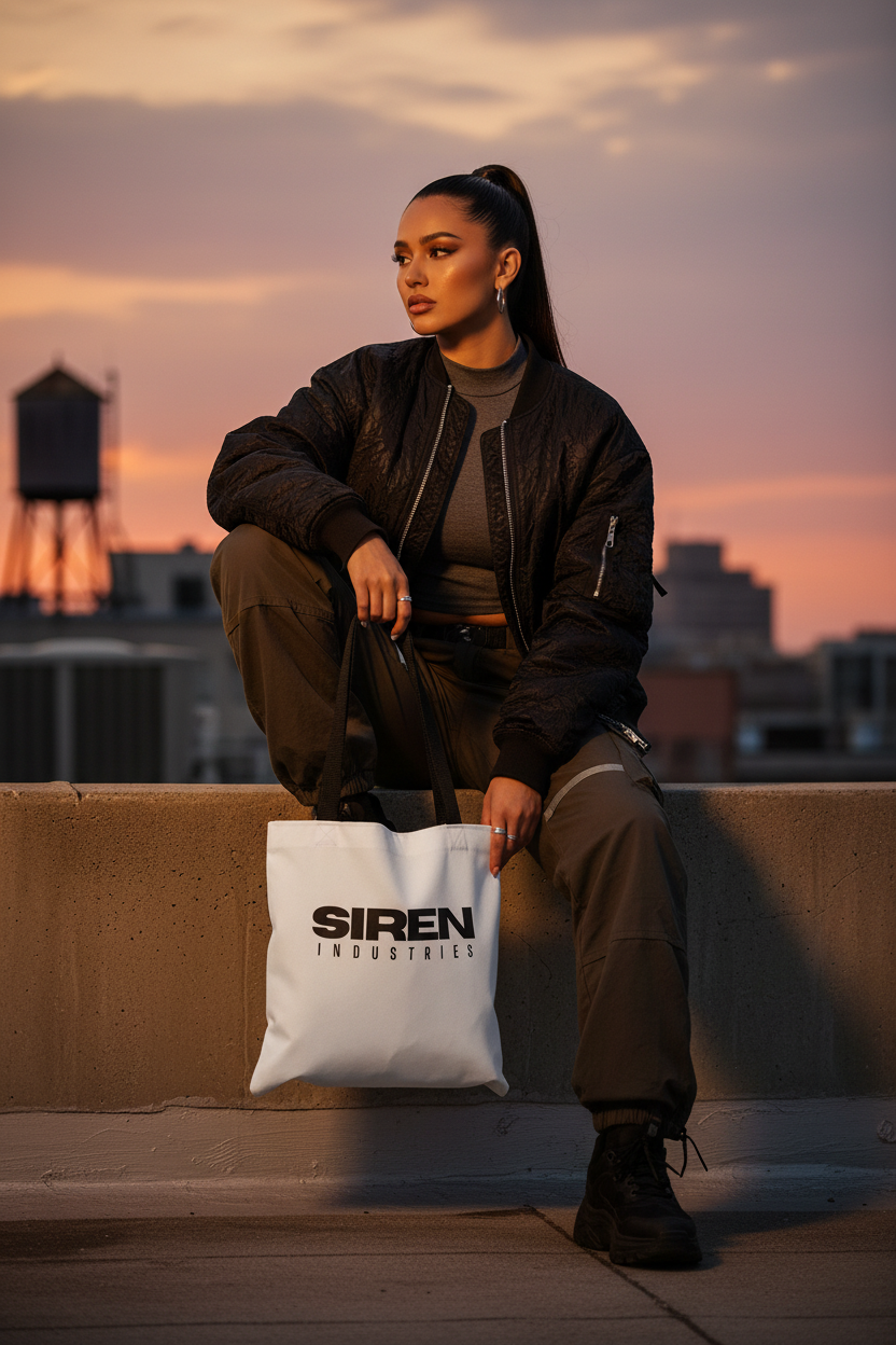 Female model, rooftop sunset, seated