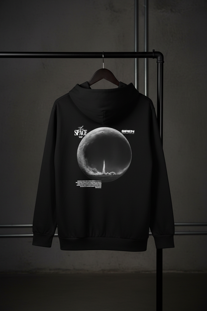 Hoodie back, dark studio, black hanger