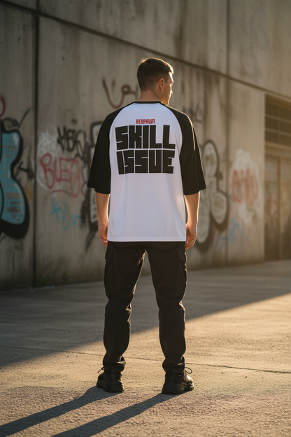 Male model standing, backprint focus