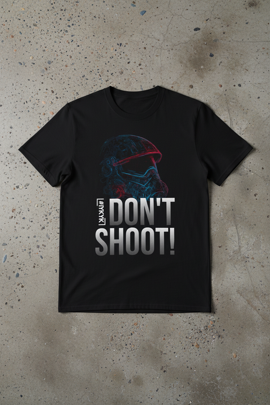 SIREN INDUSTRIES W25 - IYKYK - DON'T SHOOT T-shirt in black on concrete floor
