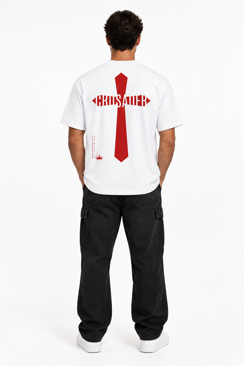 Standing back view white shirt
